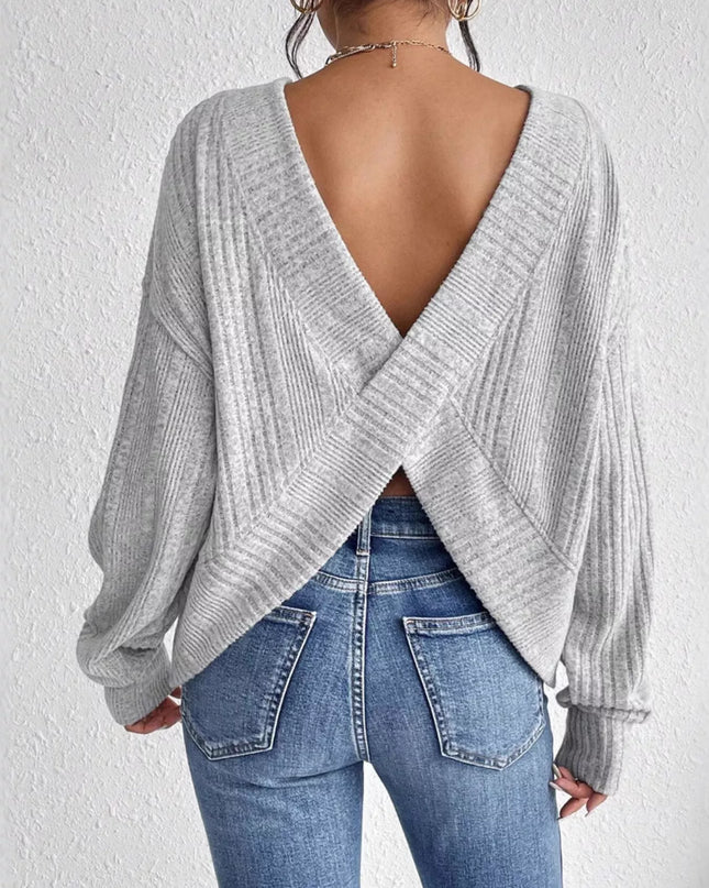 Crisscross Back Long Sleeve Knit Top