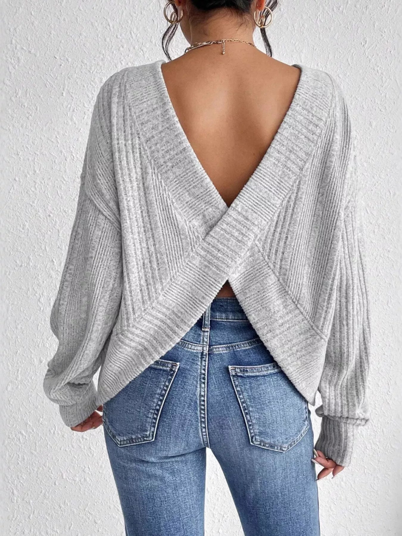 Crisscross Back Long Sleeve Knit Top