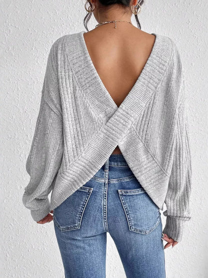 Crisscross Back Long Sleeve Knit Top