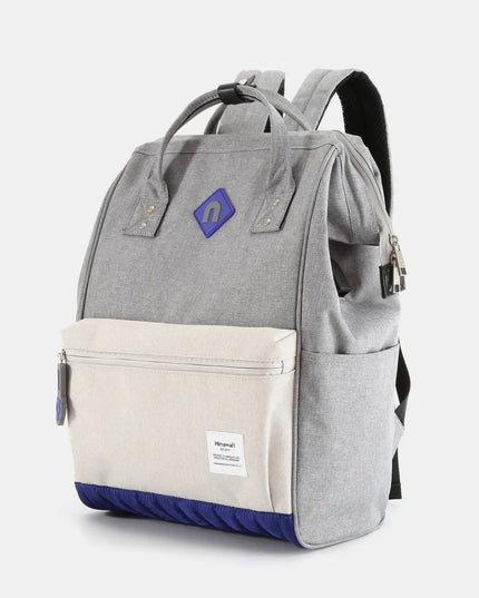 Himawari Contrast Waterproof Backpack Bag with External USB Port Grey Ivory One Size