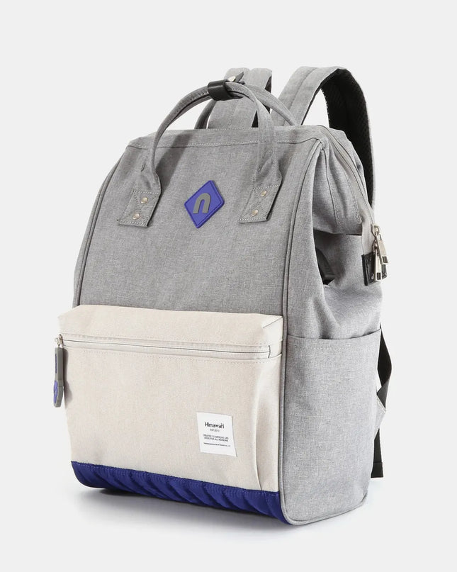 Himawari Contrast Waterproof Backpack Bag with External USB Port Grey Ivory One Size