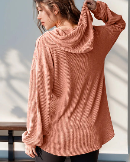 Double Take Full Size Half Button Long Sleeve Hoodie