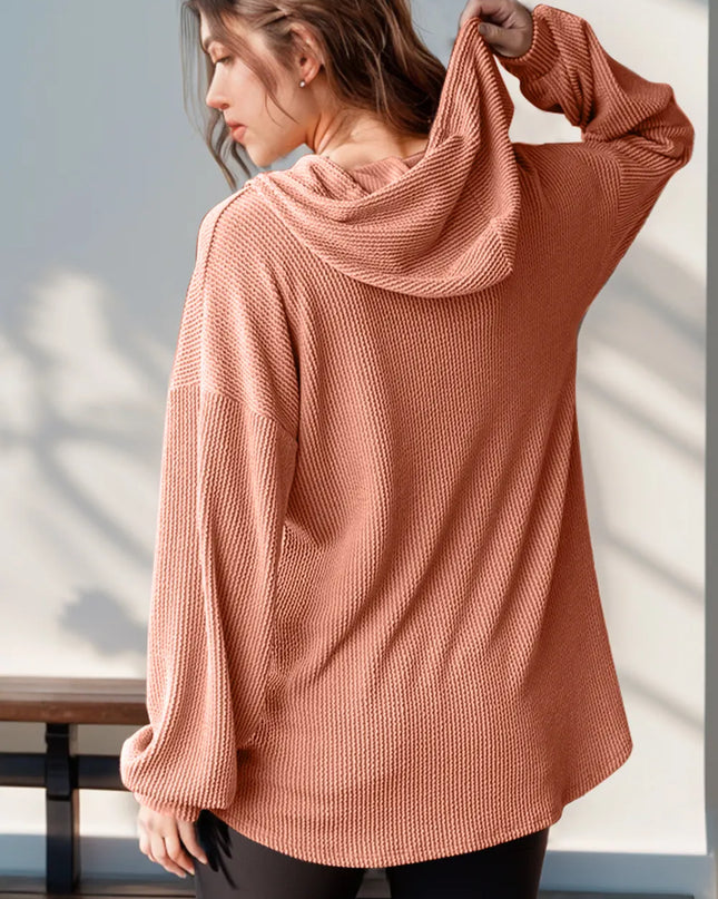 Double Take Full Size Half Button Long Sleeve Hoodie