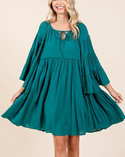 Mittoshop Frill Tie Neck Bell Sleeve Dress