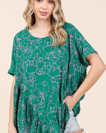 Mittoshop Abstract Print Round Neck Short Sleeve Top Green
