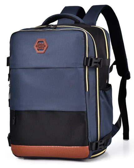 Color Block Multi-Pockets Backpack Bag Dusty Blue One Size