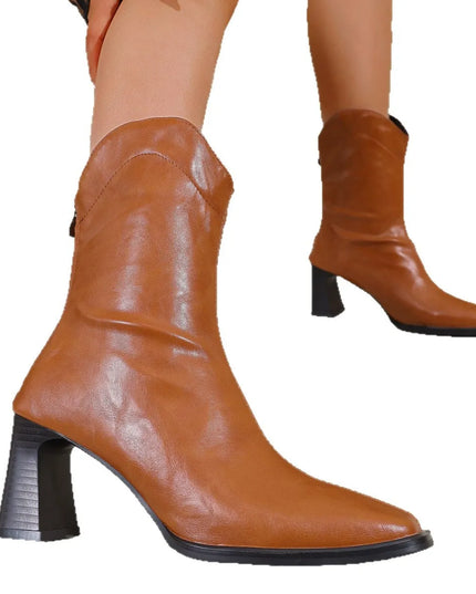 Leather Block Heel Boots