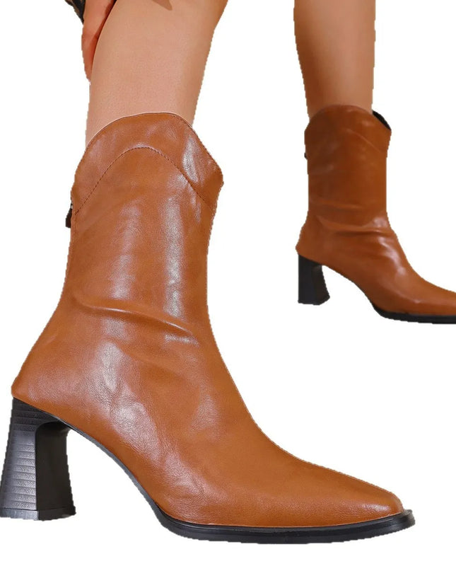 Leather Block Heel Boots