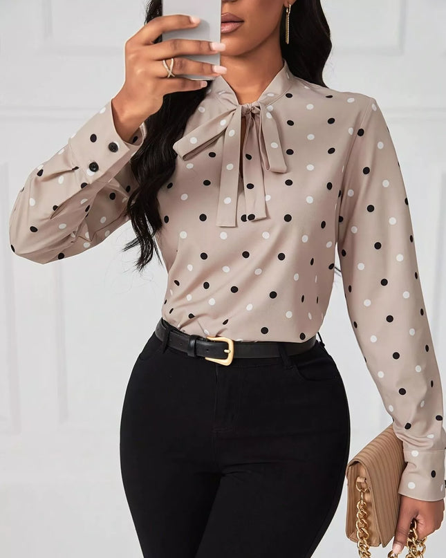 Polka Dot Tie Neck Blouse