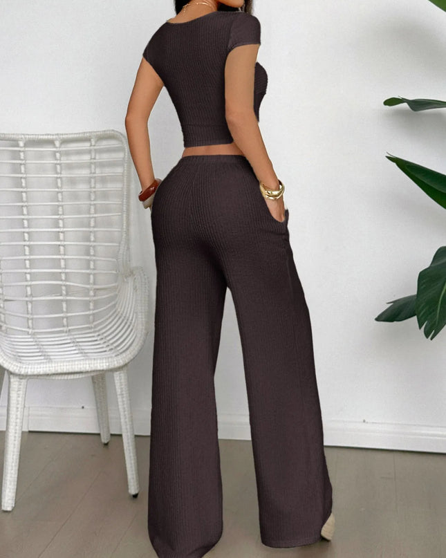 Cutout Short Sleeve Top and Pants Set