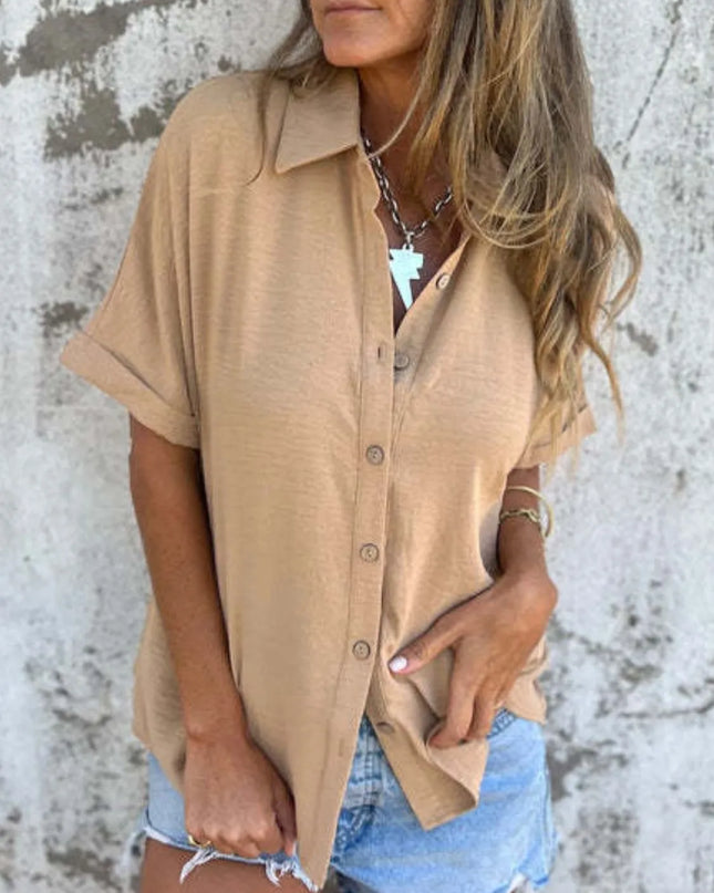 Full Size Collared Neck Half Sleeve Shirt Plus Size 