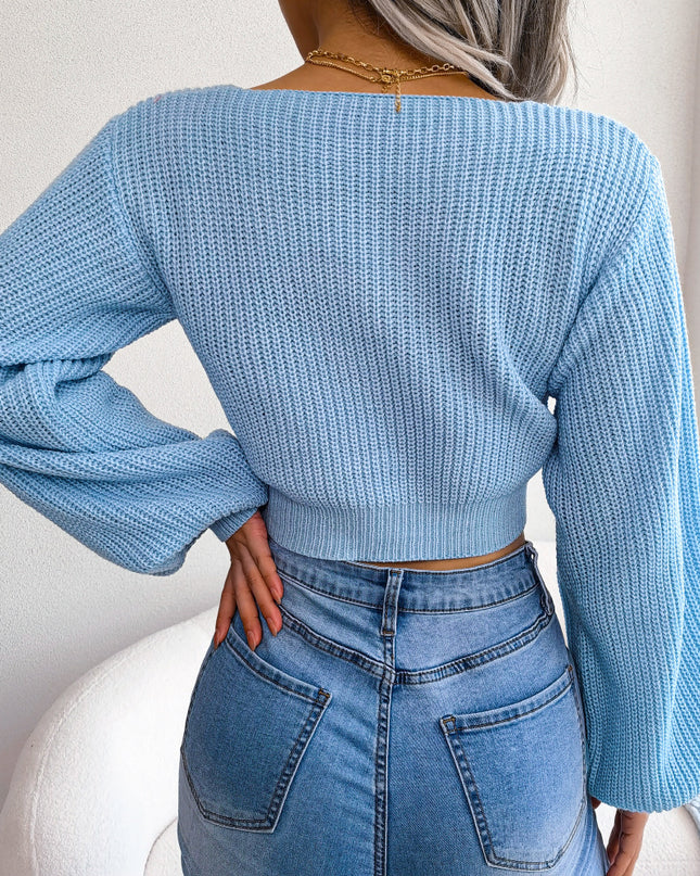 Tie-Front Rib-Knit Cropped Sweater
