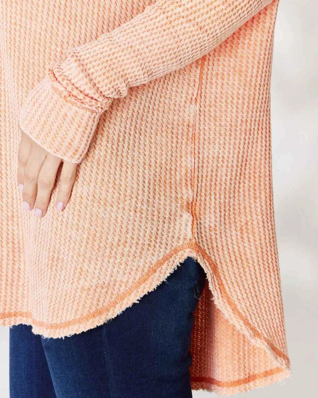Zenana Oversized Washed Waffle Long Sleeve Top