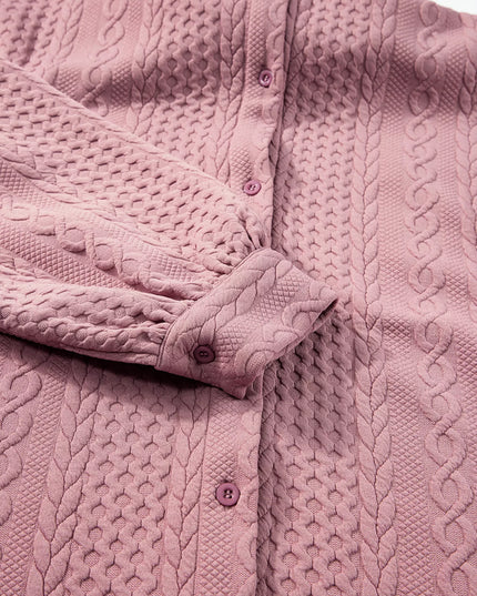 Cable Texture Puff Sleeve Loose Shacket
