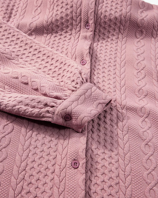Cable Texture Puff Sleeve Loose Shacket