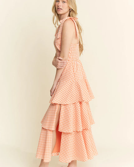 Jade By Jane Sleeveless Gingham Print Tiered Midi Dress