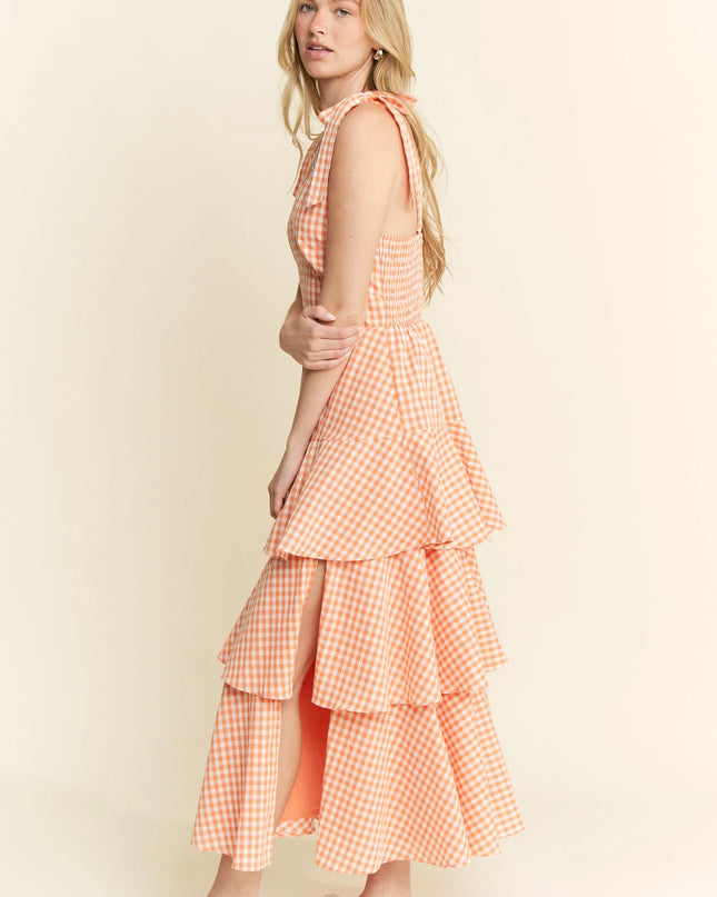 Jade By Jane Sleeveless Gingham Print Tiered Midi Dress