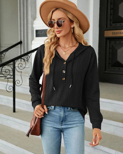 Cable-Knit Long Sleeve Hoodie