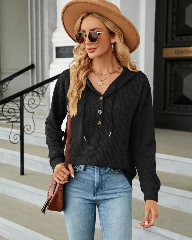 Cable-Knit Long Sleeve Hoodie