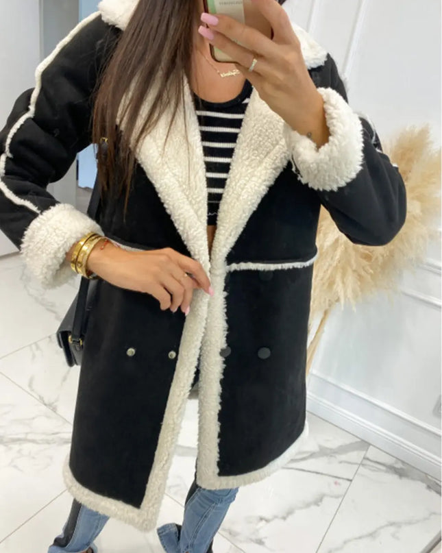 Lapel Collar Exposed Seam Buttoned Coat