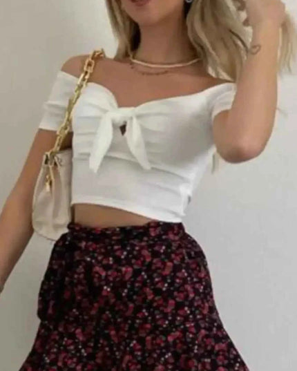 Off-Shoulder Bow-Tie Crop Top