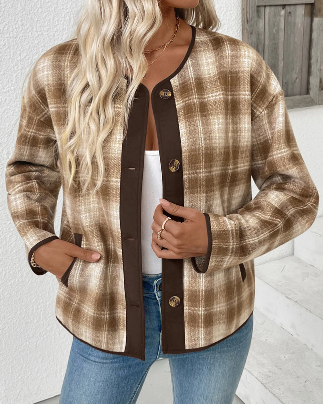 Plaid Long Sleeve Button-Up Jacket