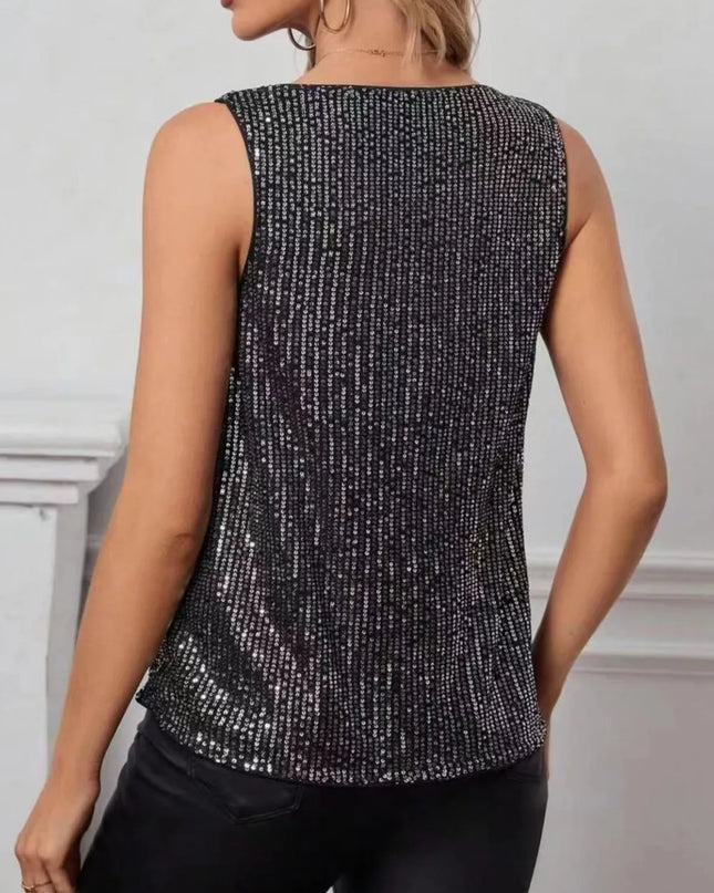 Sequin Cowl Neck Tank
