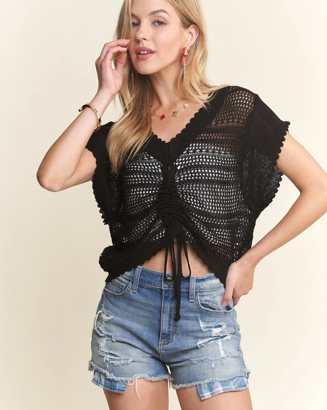 ADORA Drawstring Detail Crochet Top
