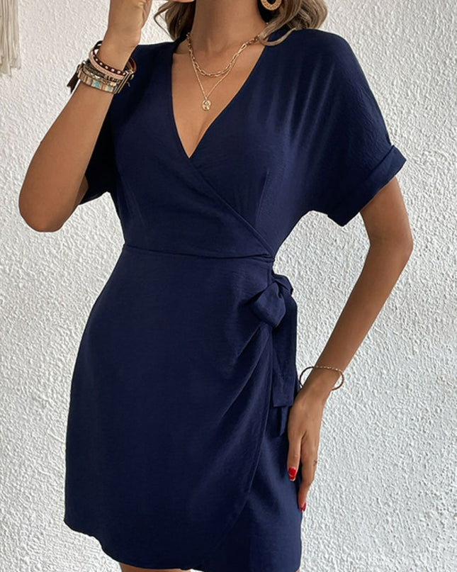 Perfee Tied Cuffed Sleeve Surplice Dress