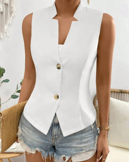 Button Down Vest Coat White