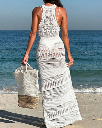 Crochet Sleeveless Split Cover-Up Maxi Dress