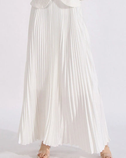 Button Up Long Sleeve Top and Pleated Skirt Set