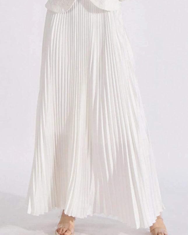 Button Up Long Sleeve Top and Pleated Skirt Set