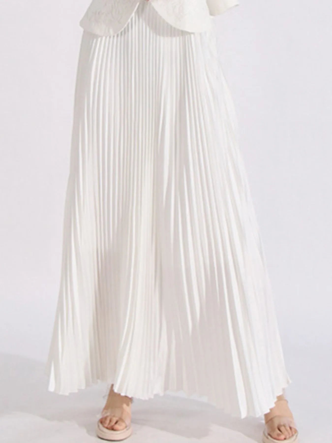 Button Up Long Sleeve Top and Pleated Skirt Set