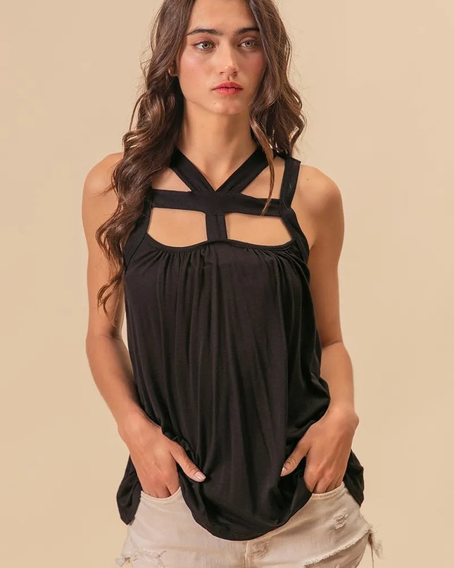 BiBi Rayon Span Jersey Cut Out with Straps Detailed 