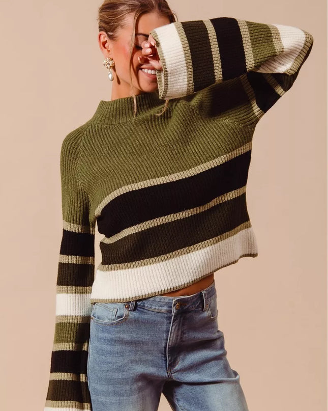 SO ME Multi Color Striped Mock Neck Sweater