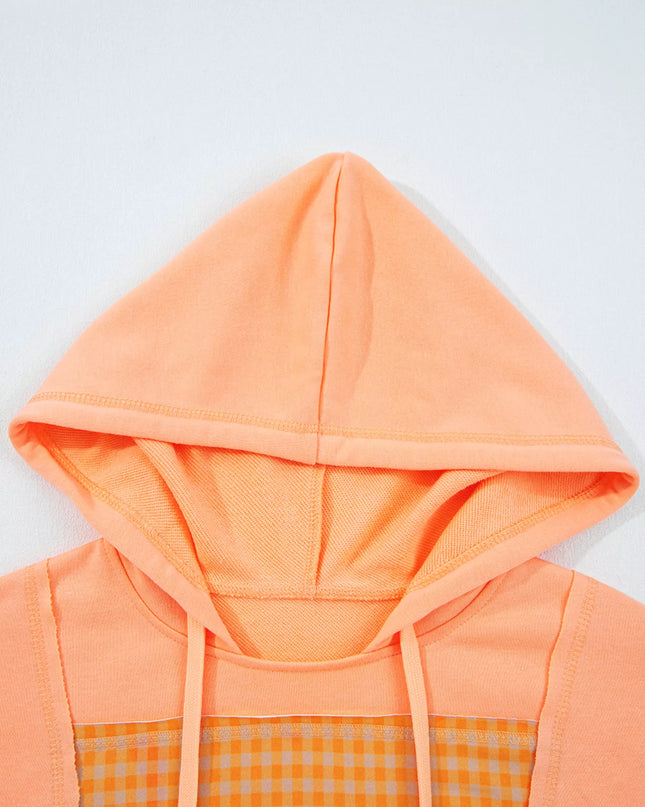 Plaid Floral Patchwork Kangaroo Pocket Hoodie