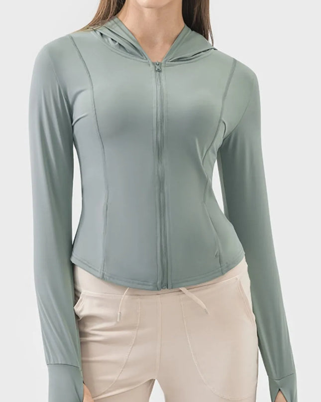 Millennia Pocketed Zip Up Hooded Long Sleeve Active Outerwear Teal