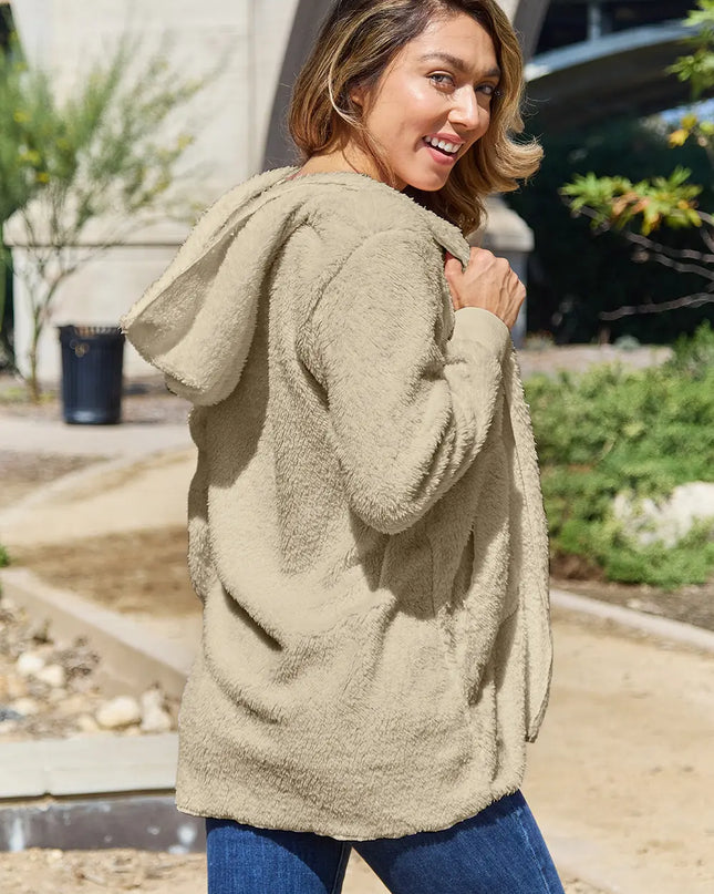 Full Size Teddy Hooded Jacket with Pockets