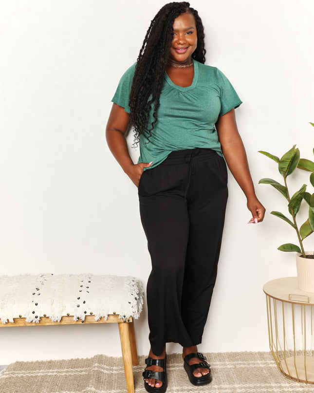 Double Take Ruched V-Neck Short Sleeve T-Shirt