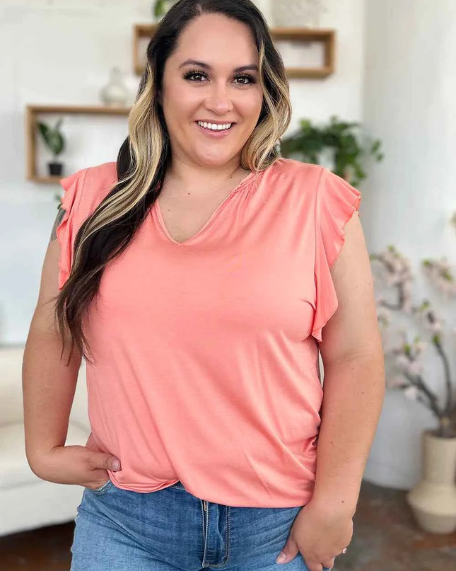 Basic Bae Full Size Bamboo Notched Ruffled Short Sleeve T-Shirt