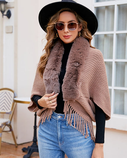 Open Front Fringe Hem Poncho