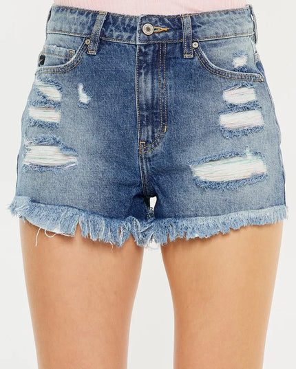 Kancan High Rise Raw Hem Denim Shorts 