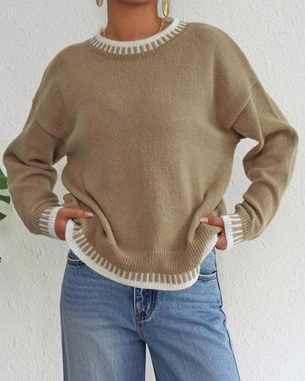 Relaxed Fit Long Sleeve Sweater Khaki