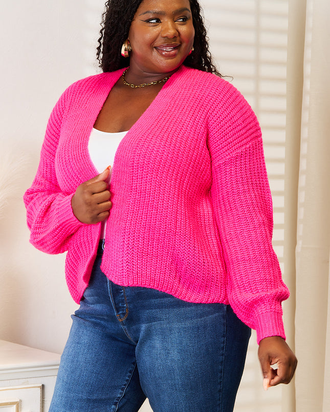 Woven Right Rib-Knit Open Front Drop Shoulder Cardigan