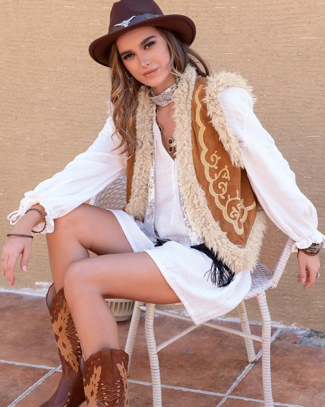 Fuzzy Open Front Vest Coat