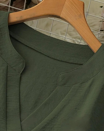 Notched Long Sleeve Casual Blouse