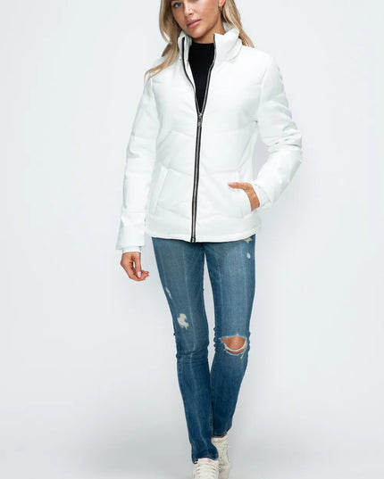 How Dare U Pocketed Zip Up Puffer Jacket with Removable Hood