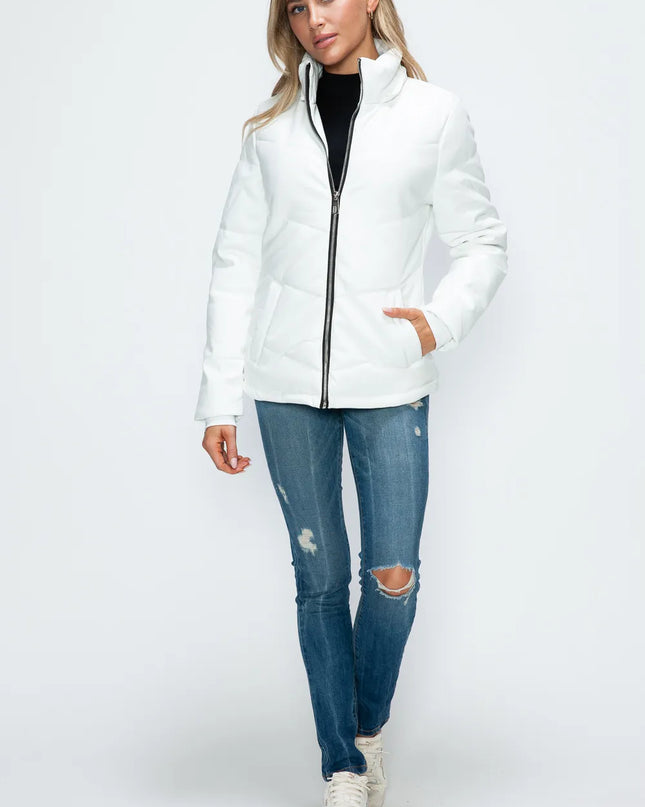 How Dare U Pocketed Zip Up Puffer Jacket with Removable Hood