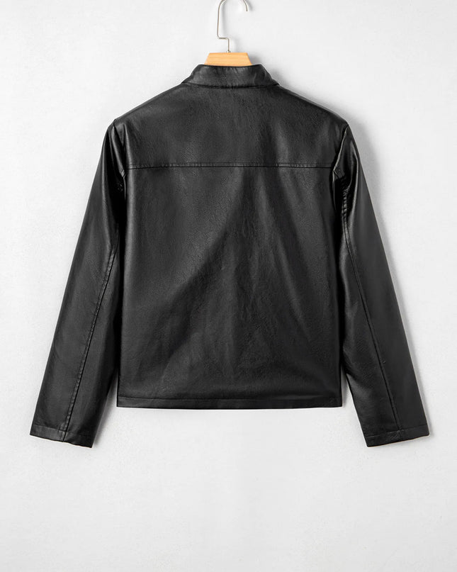 Faux Leather Buttoned Front Boxy Jacket